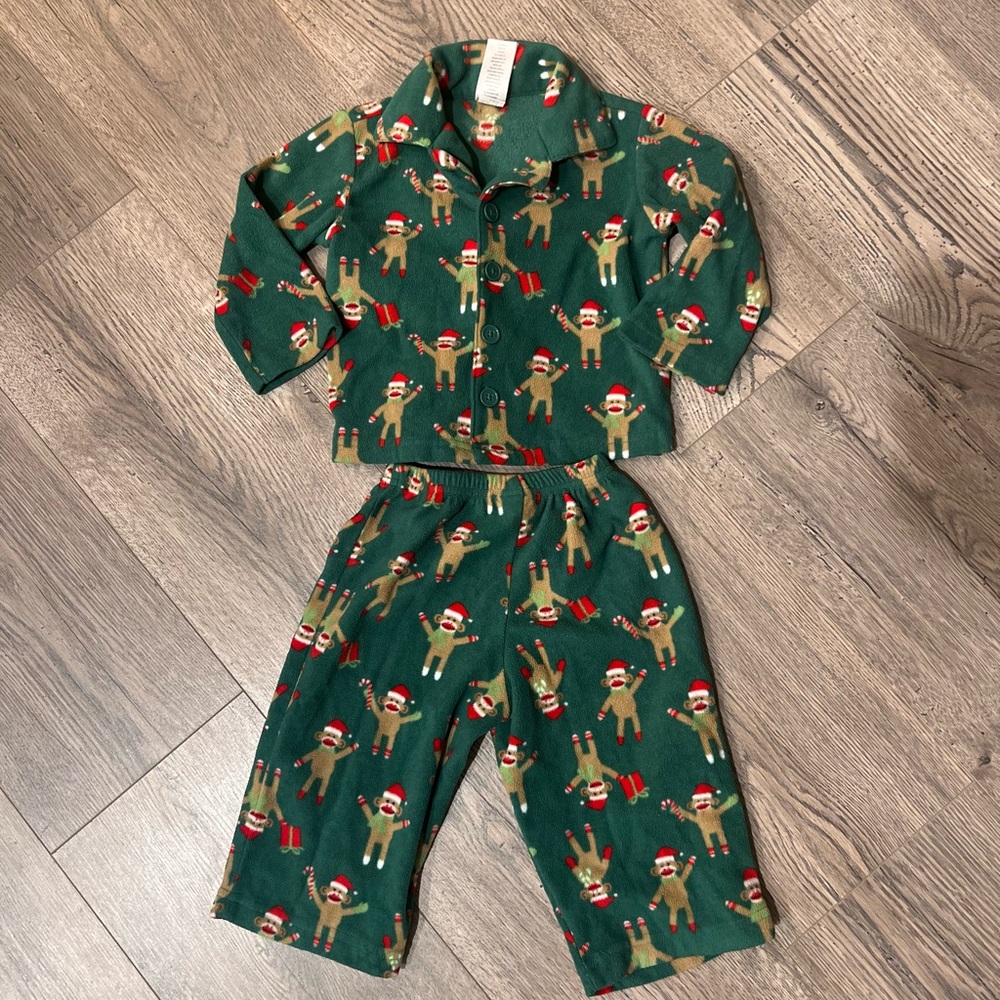 Christmas 12-18M Sock Monkey Gymboree 2Pc Pajamas